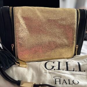 GILI. Black & metallic Gold Handbag.  Black strap Crossbody. “Got It Love It”